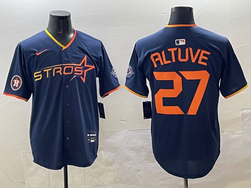 Men Houston Astros 27 Altuve Drak Blue Three generations Joint Name 2025 Nike MLB Jersey style 8